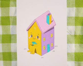 Home Body #6 - Original Painting - Gouache Watercolor Colored Pencil