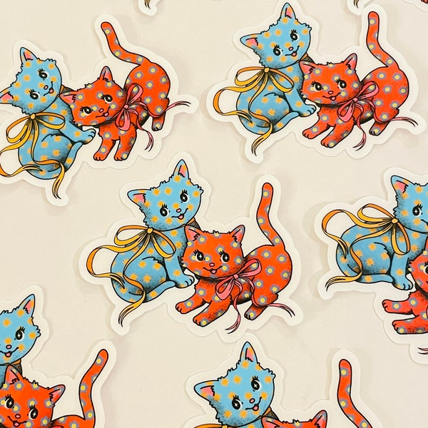 Floral Kittens Sticker - Vinyl Sticker - Cute Kawaii Weatherproof Waterproof