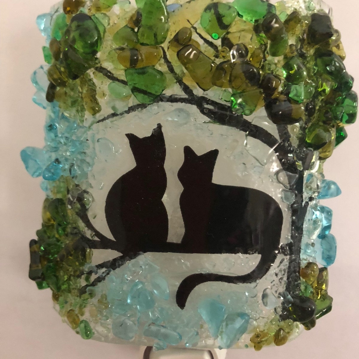 Recycled Glass Kitty Cat Twins in a Tree Nightlight - Etsy
