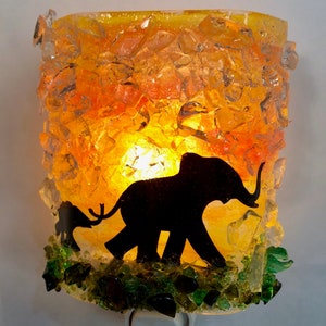 Mom and Baby Elephant Recycled Glass Night Light Nightlight