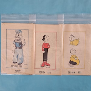 Vintage Doll Patterns, Popeye, Olive Oyl, and Sweet Pea