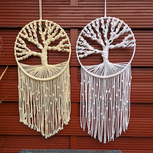 Makramee Traumfänger Baum des Lebens - Boho Wanddeko mit Steinsplittern, handgemachtes Geschenk zur Taufe, Geburt & Hochzeit „Kai“