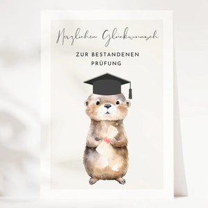 hej.Otti® carte de réussite à l'examen pour l'obtention du diplôme, cadeau examen de réussite avec une jolie carte de loutre, formation, diplôme d'études secondaires, licence, master
