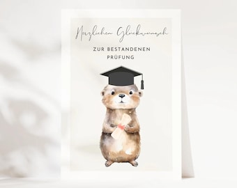 hej.Otti® tarjeta aprobada para graduación, examen aprobado de regalo con linda tarjeta de nutria, capacitación, diploma de escuela secundaria, licenciatura, maestría