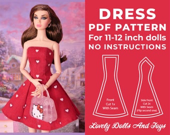 Modello di cucito per abiti per bambole da 11-12 pollici come Poppy Parker SENZA ISTRUZIONI Modello di cucito A4 e lettera 1/6