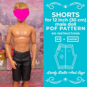 Shorts Sewing Pattern For 12 inch Male Dolls 30 cm male dolls A4 1/6 Sewing Pattern NO INSTRUCIONS