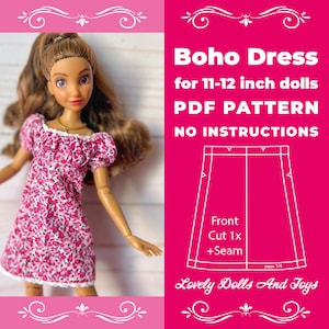 Dress Sewing Pattern For 11 - 12 inch dolls Dolls NO INSTRUCIONS A4 and Letter 11 inch dolls - 12 inch dolls