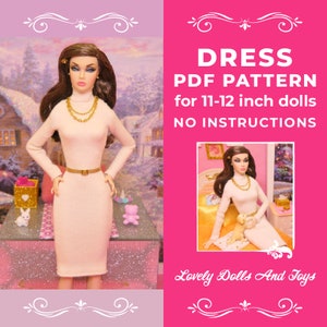Dress Sewing Pattern For 11 - 12 inch Dolls Like Poppy Parker Doll Integrity Toys 11 - 12 inch dolls 1/6 Sewing Pattern Turtleneck Dress
