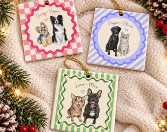 Personalized Watercolor Photo Pet Ornament, Custom Pet Portrait Keepsake, Dog Lover Gift, Striped Dog Ornamen Memorial Dog Gift, Loss of Pet