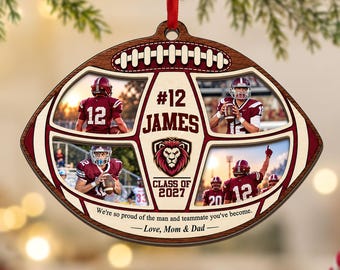 Custom Football Senior Night Photo Ornament,Custom Player Name Number2 Layer Wood Ornament,Football Graduation Gift for Son,Athlete Keepsake