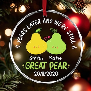 Happy 4th Anniversary Ornament, Fruit Anniversary Gift,Custom 4th Anniversary Gift,Fourth Wedding Anniversary Fruit Puns,Wedding Anniversary
