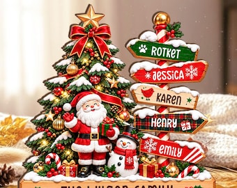 Custom Family Name Christmas Tree Decor, Personalized Family Christmas Wooden Block, Holiday Tabletop Sign, Family Gift, Christmas Gifts