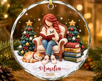 Custom Just a Girl Who Loves Books Ornament,Book Lover Christmas Ornament, Book Lover Gift, Bookish Decor, Gift for Her, Library Decor