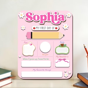 Personalized First Day School Sign,Back to School Sign,Kindergarten 1st Day of School Sign,Personalized Pre-K First Day School Acrylic Board