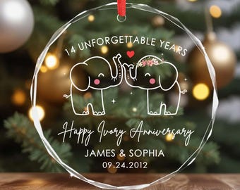 Personalized 14th Wedding Anniversary Ornament,14th Anniversary Gift,Elephant 14 Years Wedding Gifts,Anniversary Gift,Ivory Year Anniversary