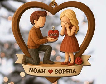 Personalized Couple Marriage Proposal 2Layered Wooden Ornament,First Christmas Engaged Ornament,Engagement Gift For Couple,Romantic Keepsake