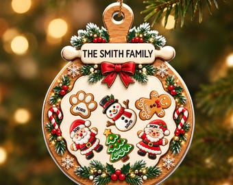 Personalized Family Christmas Ornament, 3D Relief Acrylic Ornament, Custom Family Names Holiday, Christmas Cookies Tray Family Keepsake Gift