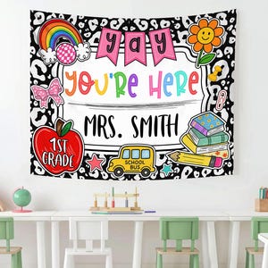 Personalized Teacher Classroom Tapestry, Composition Notebook Teachers Name Classroom Banner, Gift for Teacher, Back to School Tapestry