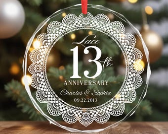 Personalized 13th Anniversary Glass Ornament, Lace 13th Anniversary, Married 13 years Lace Anniversary Gift, 13th Wedding Anniversary Gift