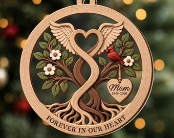 Personalized Cardinal Memorial Tree Ornament, Sympathy Gift for Loss of Loved One, Forever In Our Hearts Cardinal Remembrance, Sympathy Gift