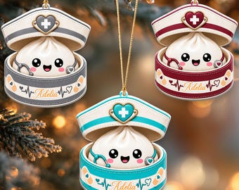 Personalized Nurse Dumpling Ornament, Cute Kawaii Dumpling Christmas Ornament, Custom Name Nurse Gift, Nurse Appreciation Holiday Keepsake