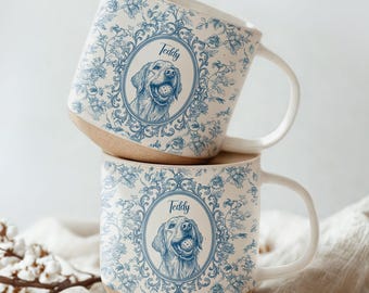 Custom Pet Portrait Toile De Jouy Pottery Mug, Personalized Pet Portrait, Dog Remembrance Gift, Dog Memorial Gift, Gift For Pet Lover