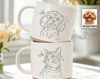 Custom Pet Engraved Pottery Mug With Dog Photo + Name, Personalized Pet Mugs, Custom Dog Dad Mug, Gift Dog Cat Mom Mug, Dog Christmas Gift
