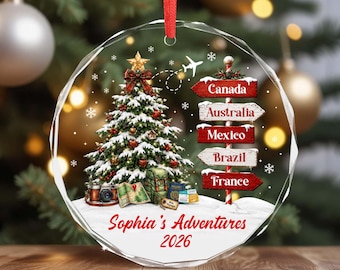 Personalized Travel Adventure Ornament: Custom Traveling Destination Ornament Christmas Gift for Travelers,Couple Gifts,Family Trip Ornament