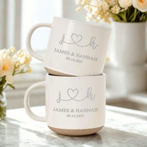 Personalised Engraved Engagement Pottery Mug, Custom Wedding Mugs, Engagement Gifts, Wedding Gifts for Couple, Bridal Shower Gifts