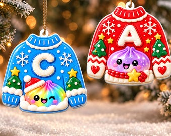 Personalized Initial Sweater Christmas 3D Ornament, Custom Mini Sweater Squishy Letter Name Xmas Tree Decor, Family Ornament, Kids Gift 2026