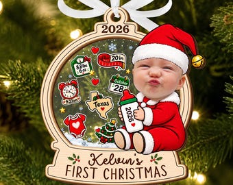 Personalized Baby's First Christmas Ornament,Custom Baby Photo & Name Ornament,Baby 1st Christmas Ornament Custom Newborn Gift Baby Keepsake