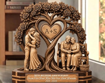 Personalized 50th Wedding Anniversary Wooden Sign, Custom Couple Infinity Sculpture, Golden Wedding Gift for Parents, Tree of Love Decor