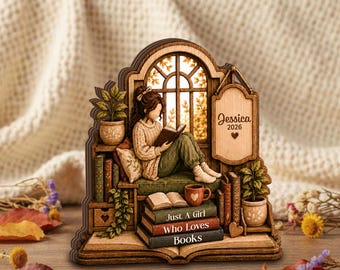 Personalized Book Lover Wooden Block, Custom Reading Girl Name Block, Just A Girl Who Loves Book Gift For Book Lovers, Libarary Decoration