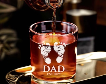 Custom Baby Footprints Whiskey Glass, Custom Father's Day Gift for Dad, New Dad Beer Glass from Wife, First Time Dad Gift, Gifts for Husband