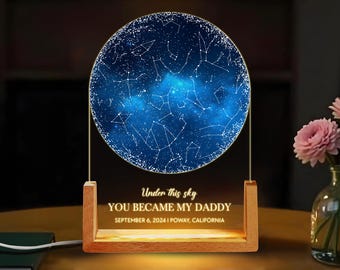 Custom Star Map by Date, Fathers Day Gift, Night Sky Night Light, Gift for Daddy, Gift for Dad Ffrom Daughter Son, The Day You Became My Dad