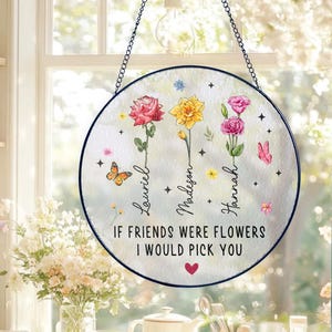 Friendship Gifts, Best Friend Suncatcher, Personalized Best Friend Birth Month Flower Stain Glass Suncatcher, Bestie Gifts, Best Friend Gift