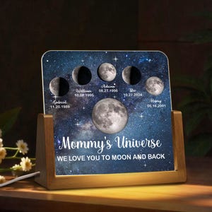 Personalized Moon Phase with Kids Names, Personalised Mom Moon Phase Night Light, Mother’s Day Gift, Gift For Mom, Custom Lunar By Date Gift