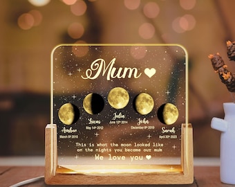 Personalized Moon Phase by Date Gift, Personalised Mom Moon Phase Night Light, Mother’s Day Gift, Gift For Mom, Custom Lunar By Date Gifts