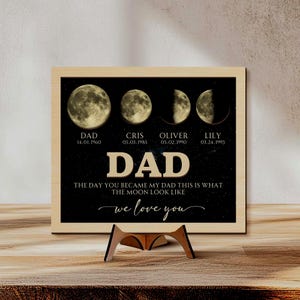 Personalized Dad Moons Phase Frame with Kids Names, The Day You Became My Dad Gift, Moons Phase Frame, Father&#39;s Day Gift, Gift for Daddy