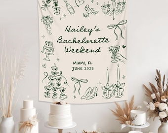 Personalized Bachelorette Party Decor, Bachelorette Beach Party Weekend Banner, Valentine Bach Tapestry, Custom Engagement Party Banner