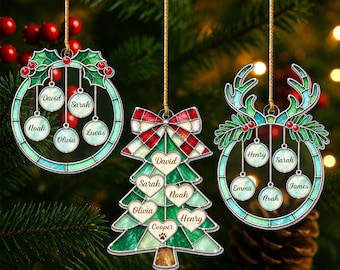 Family Christmas Tree Ornament, Personalized Holiday Ornament, Custom Family Christmas Ornament with Names, Personalized Christmas Ornaments