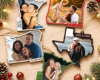 Custom Photo Ornament, Custom Family Photo Christmas Ornament, Custom State Ornament, Personalized Picture Ornament, State Pride Gift