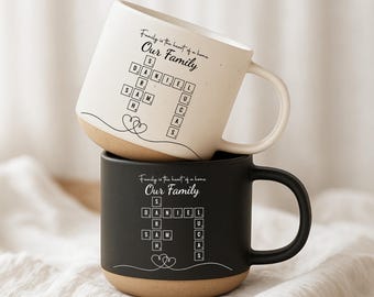Family Scrabble Personalized Family Name Pottery Mug, Mother's Day Gift for Mom, Mom Crossword Scrabble,Mom Puzzle Mug Gift, Grandma Gift