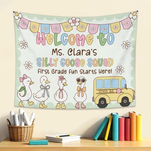 Back to School Classroom Banner Silly Goose, Teacher Appreciation Gifts, Custom Classroom Tapestry, Welcome Teachers Name Classroom Banner