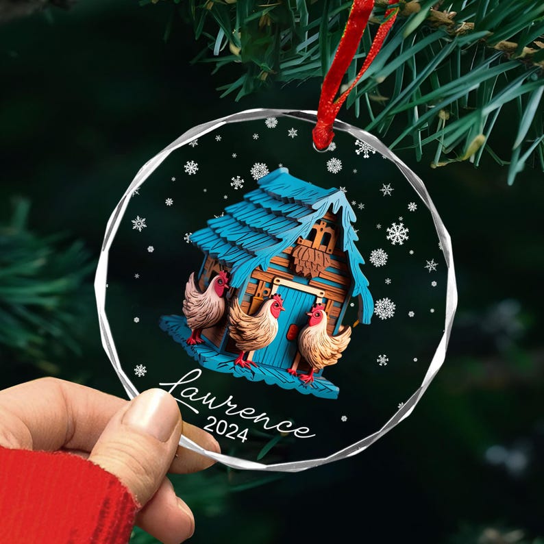 Personalized Chicken Coop Ornament With Name, Christmas Chicken