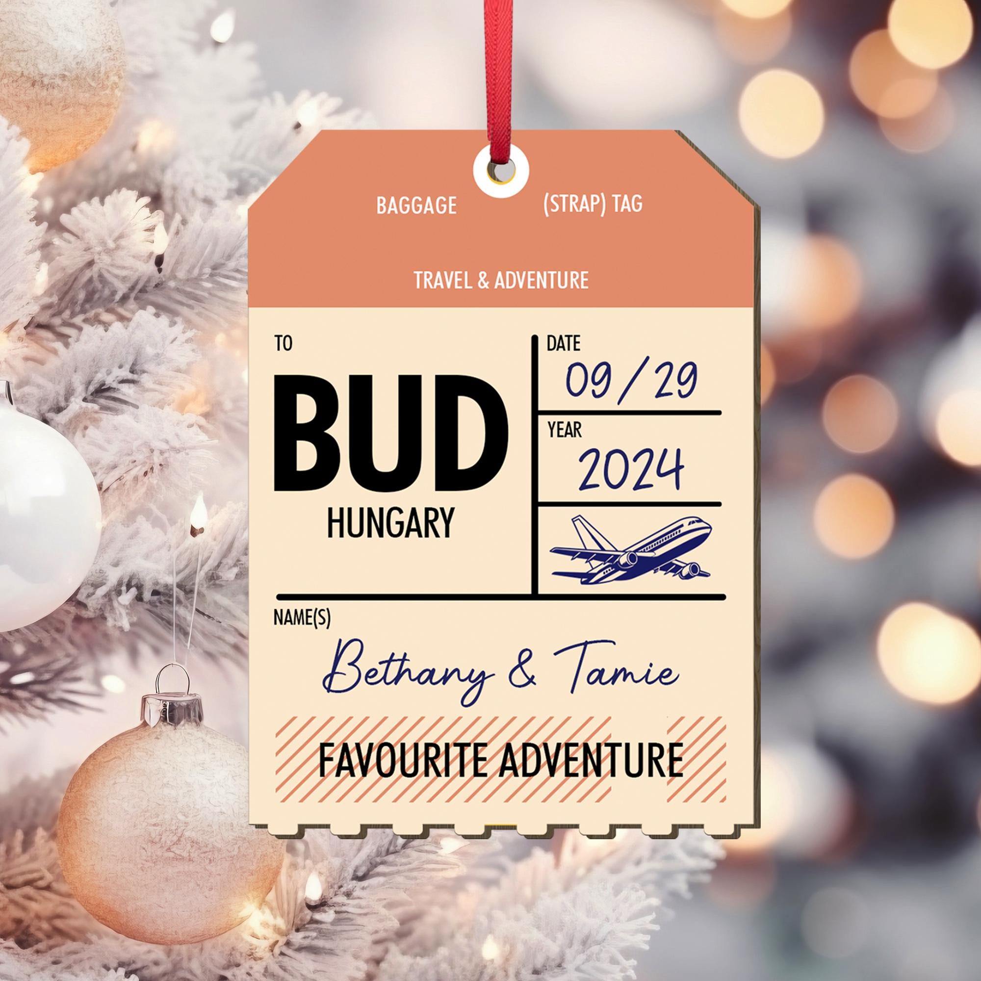 Personalized Luggage Tag Travel Christmas Ornament, Trip Xmas Gift 2024, Custom Travel Christmas Ornament, Name Ornament, Couples Ornament