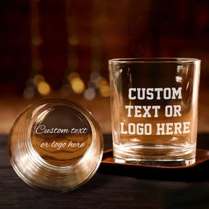 Personalized Engraved Whiskey Glass Custom Wording or Logo Engraved Whiskey Glass Custom Text Custom Logo Whiskey Glasses Bulk Branded Gifts