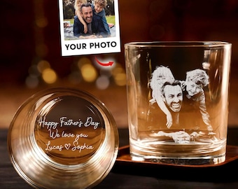 Engraved Whiskey Glass with Custom Photo Text, Custom Father's Day Gift for Dad, Gift for Dad and Husbands, Personalized Photo Whiskey Glass