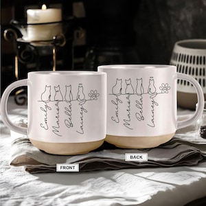 Personalized Cute Cats Pottery Mug with Name, Cat Memorial Gift,Cat Lovers Gift Cute Dog Cat Line Art Gift for Pet Mom Dad, Pet Lover&#39;s Gift