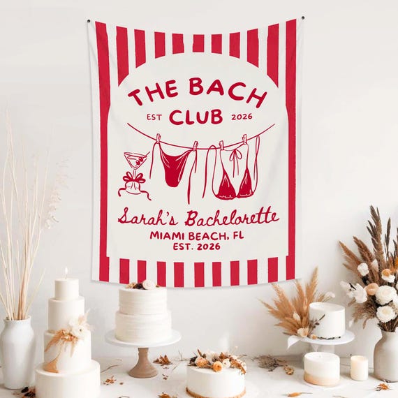 The Bach Club Banner, Bachelorette Party Banner, Custom Bach Club Decorations, Bachelorette Weekend Sign, Club Theme Bach Decorations